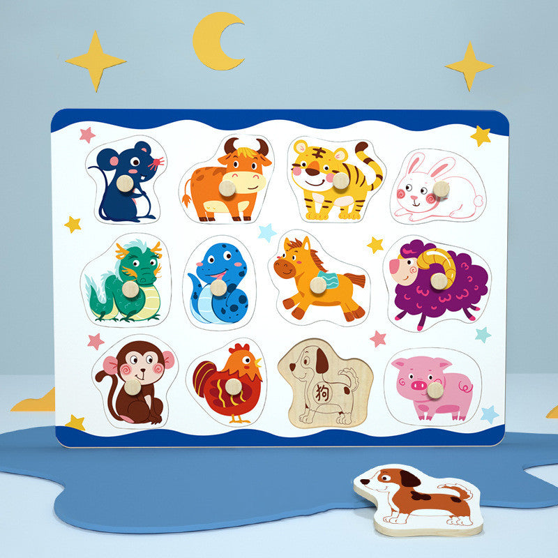 3D Puzzles Cartoon Animals Montessori Wooden Puzzles Hand Grab Boards Tangram Jigsaw Educational Toy