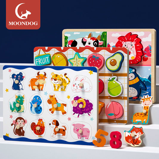 3D Puzzles Cartoon Animals Montessori Wooden Puzzles Hand Grab Boards Tangram Jigsaw Educational Toy