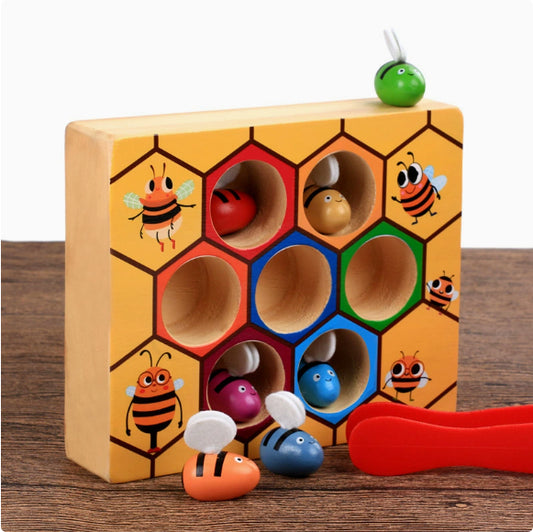 Montessori Educational Industrious Little Bees Kids Wooden Toys for Children Interactive Beehive Game Board Funny Toy Gift