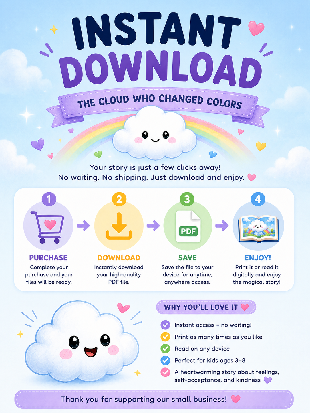The Cloud Who Changed Colors | Kids Emotions Storybook Printable PDF | Ages 3–7