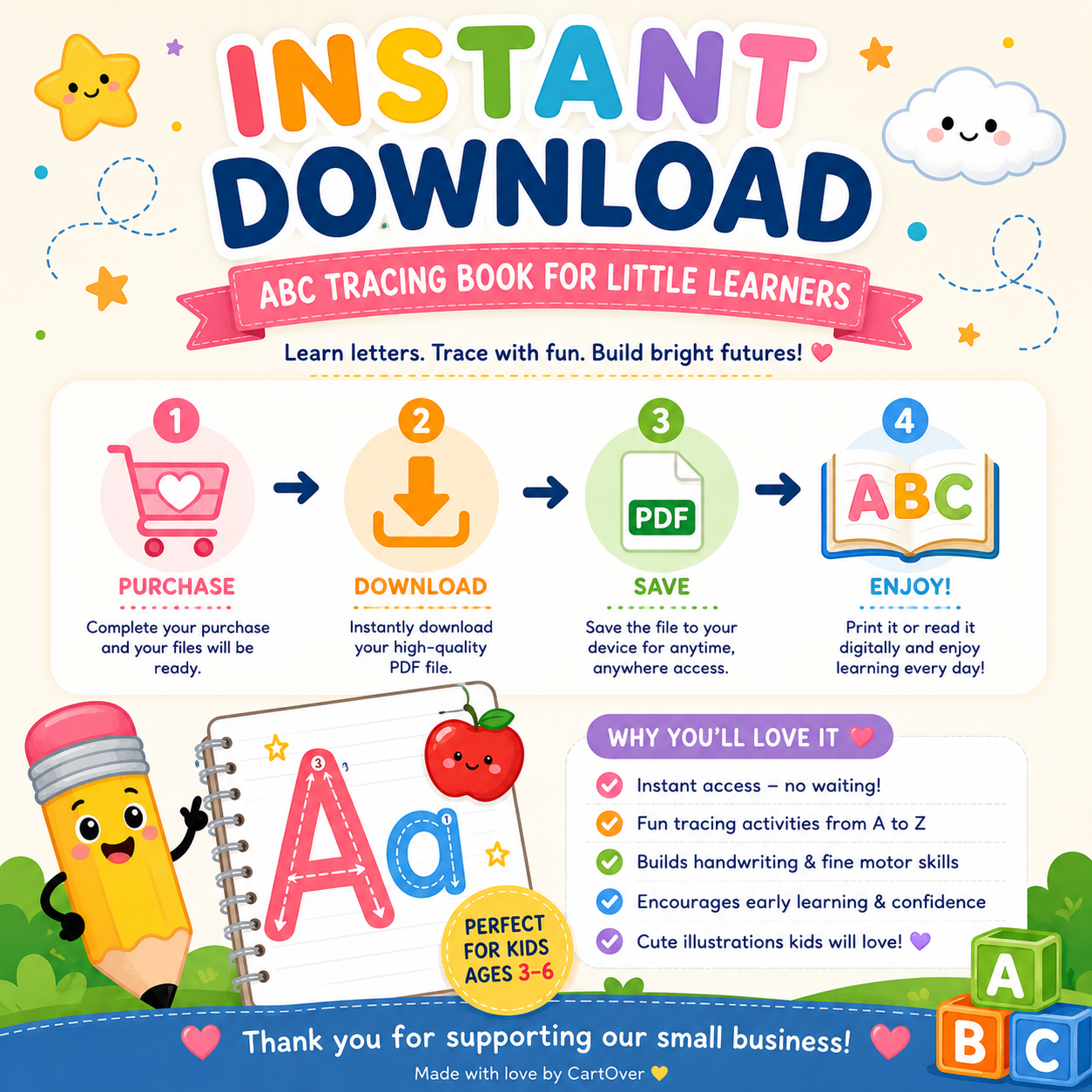 My ABC Tracing Book for Kids Ages 3+ | Printable Alphabet Writing & Coloring Workbook