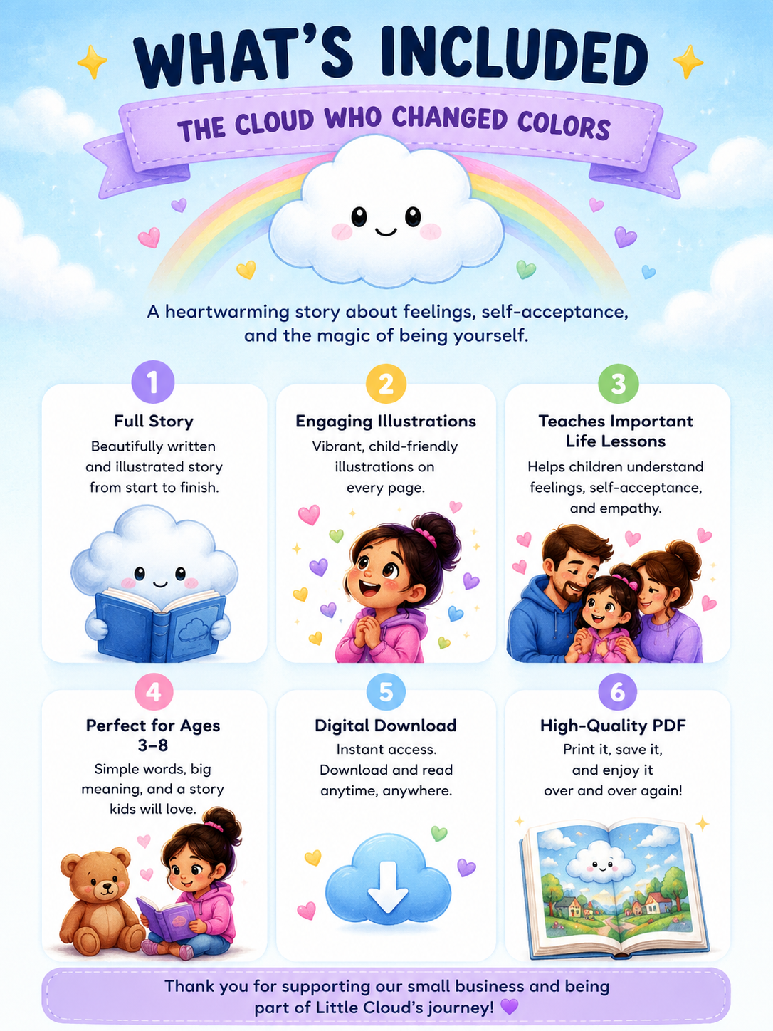 The Cloud Who Changed Colors | Kids Emotions Storybook Printable PDF | Ages 3–7